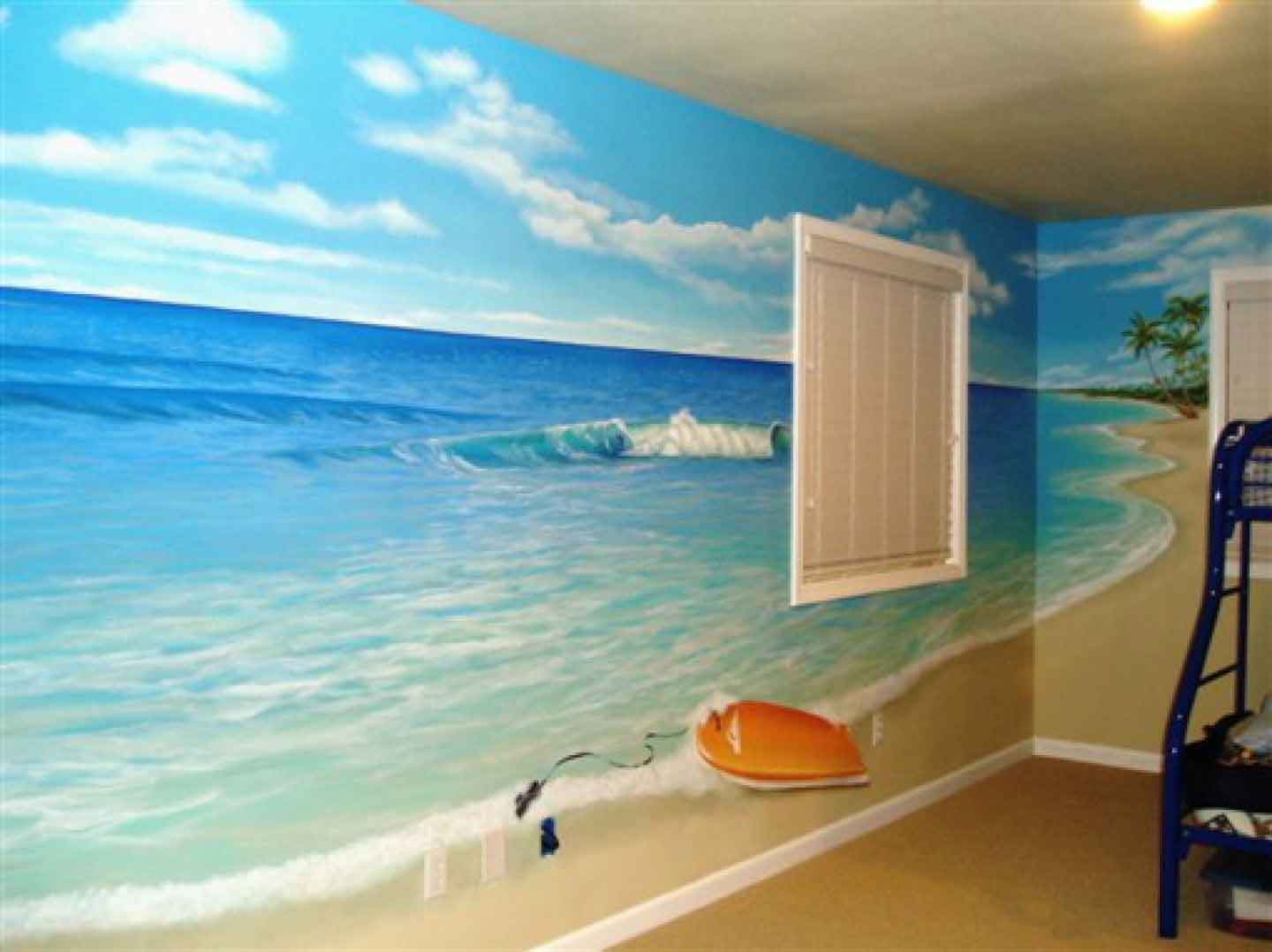 Vẽ tranh tường phong cảnh biển - Trang trí phòng khách