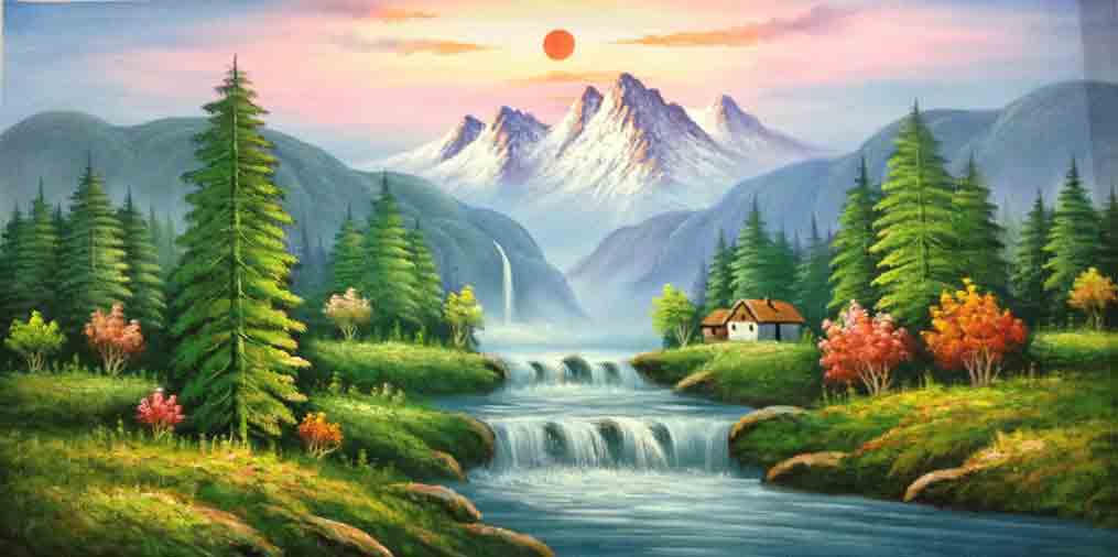 Vẽ tranh tường thiên nhiên 3d sông núi